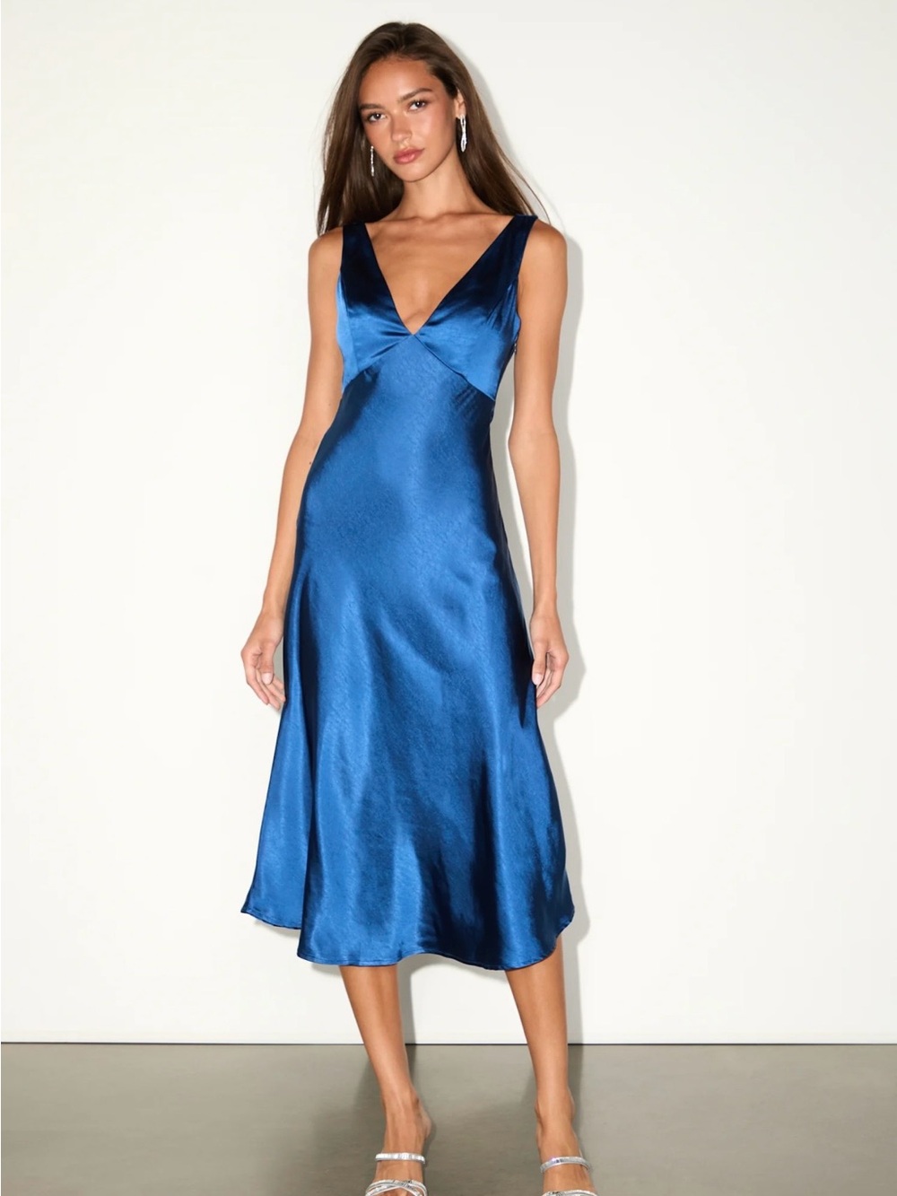Lulu's Royal Blue Satin Midi Slip Dress